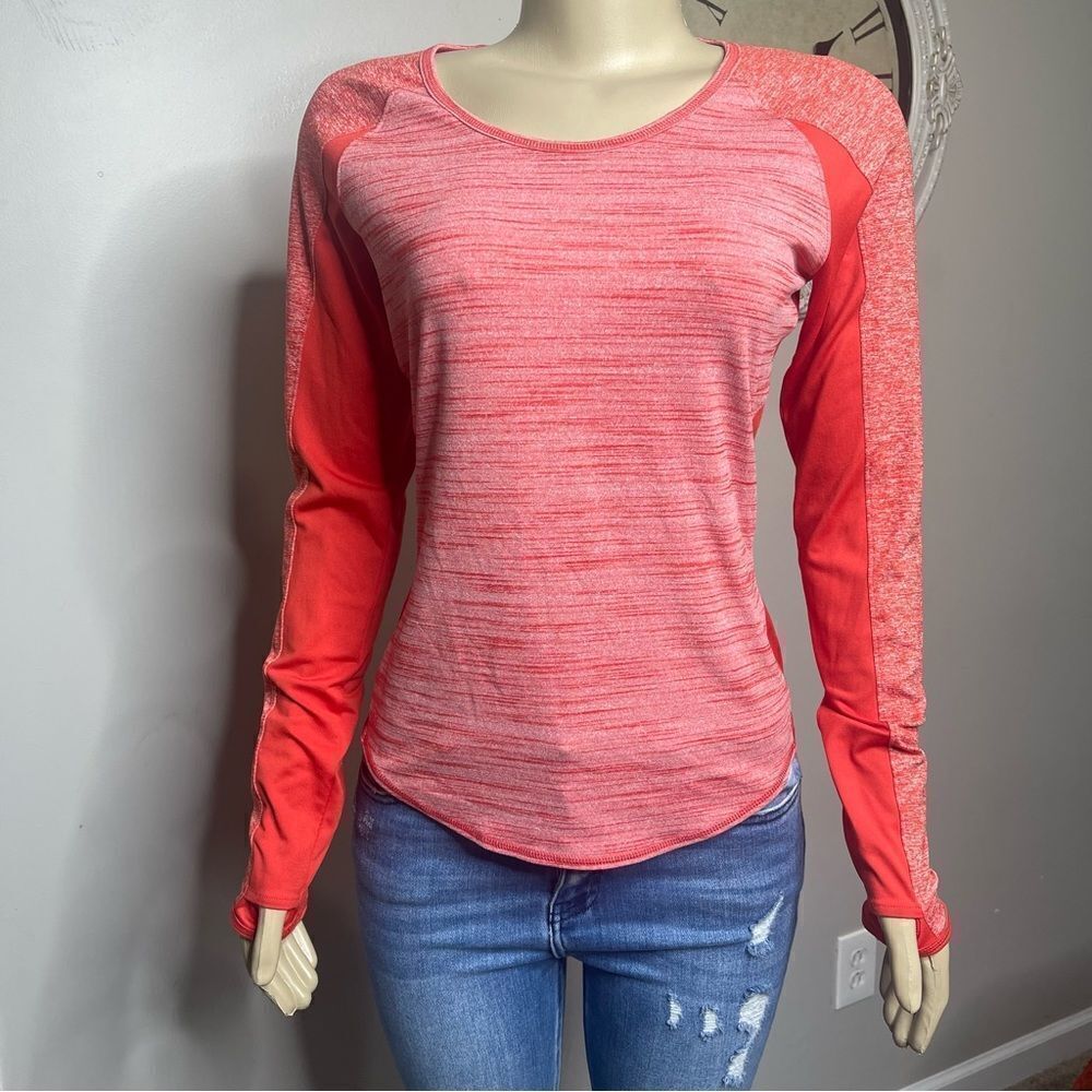 Athleta Sz Small Pink‎ Orange Long Sleeve Scoop Neck Athletic Shirt Active Gym